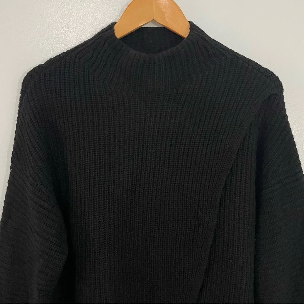 Athleta Black Merino Wool Cashmere Cowl Neck Split Front Sweater Oversized M - Picture 7 of 16